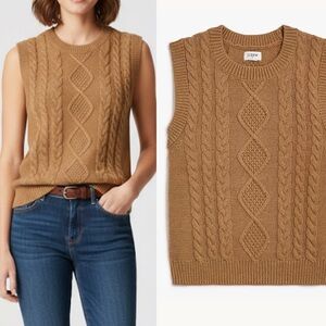 J.Crew Tan Brown Cable Knit Fisherman Knit Sleeveless Sweater Vest Size XL